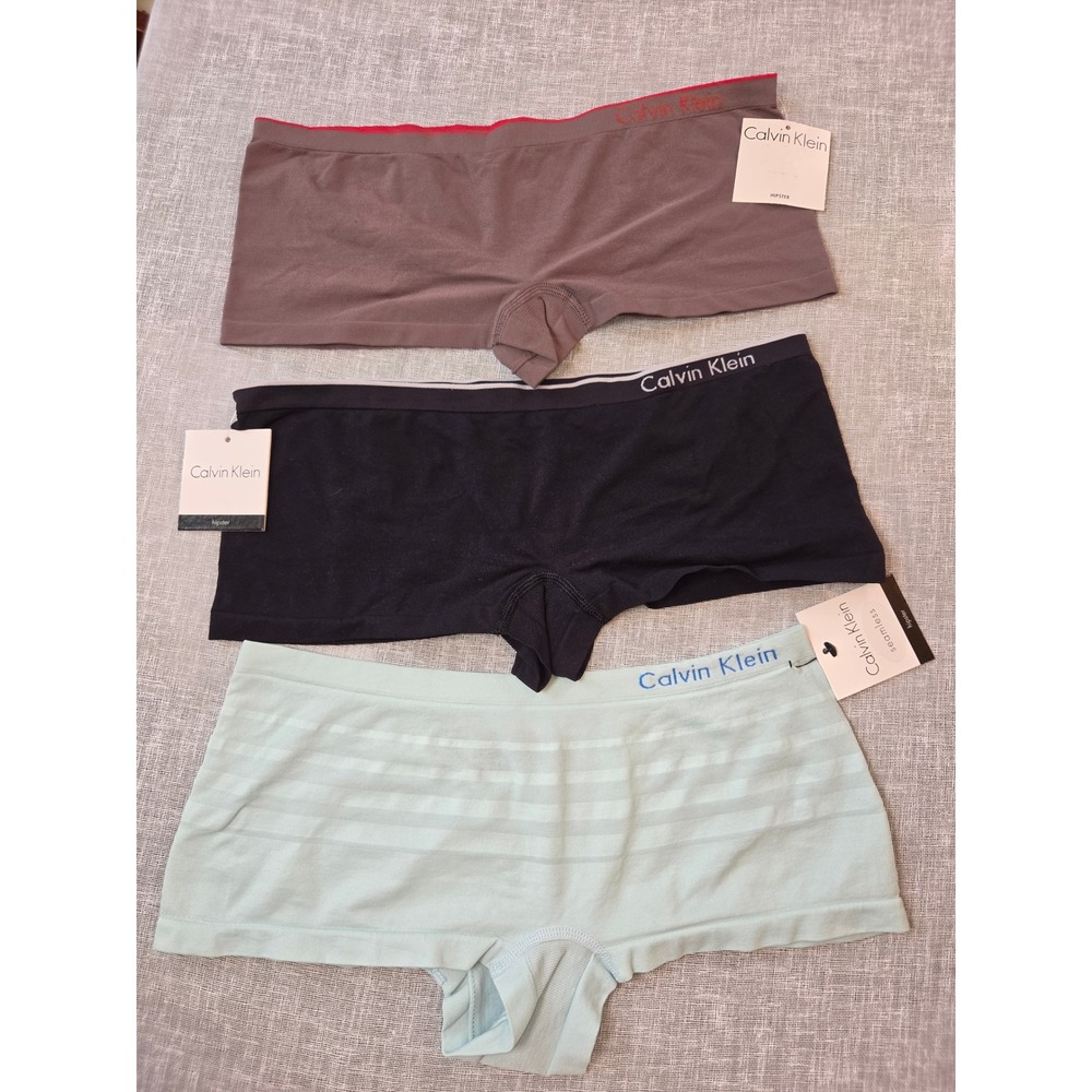 Calvin Klein Womens Seamless Hipster Underwear Set 3 Pack Black Brown Mint M